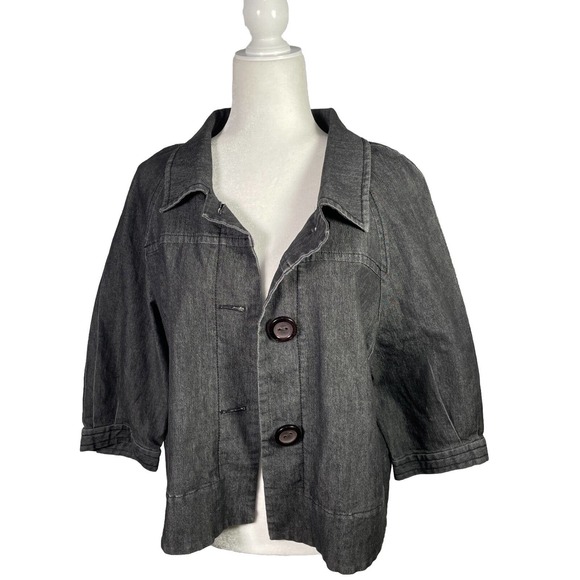 Cambridge Dry Goods Black Smock Short Dress Denim Jacket 3/4 Sleeve XL - Picture 2 of 9